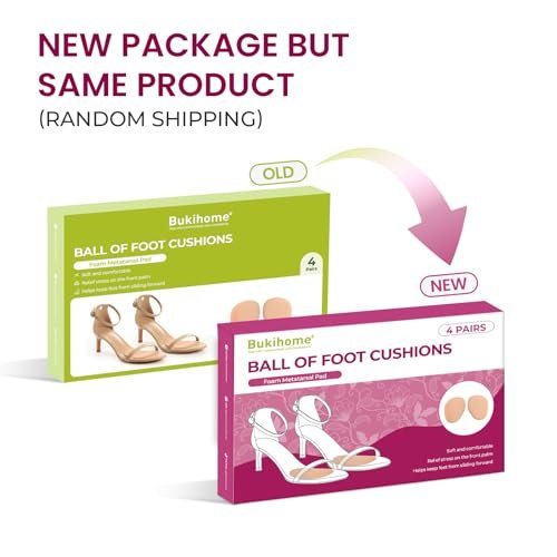 Ball-of-Foot-Polster für Frauen – Bukihome 4 Paar Metatarsal-Pads gegen Schmerzen im Fußballen, rutschfest für High Heels und Sandalen (Khaki)