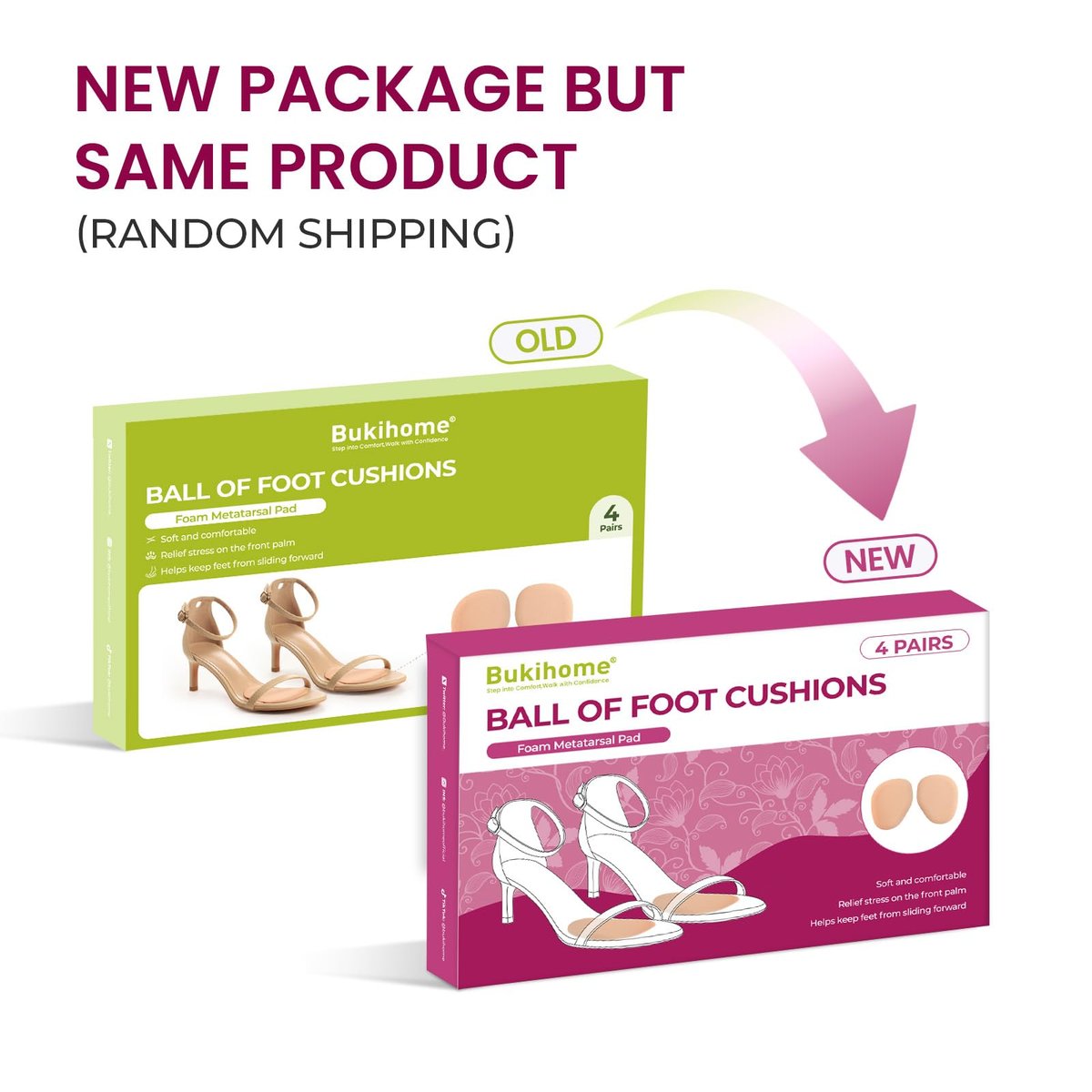 Ball-of-Foot-Polster für Frauen – Bukihome 4 Paar Metatarsal-Pads gegen Schmerzen im Fußballen, rutschfest für High Heels und Sandalen (Khaki)