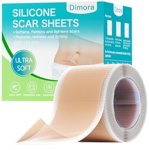 Dimora Medizinisches Silikon-Narbenpflaster – Ultrawelche Silikon-Narbenband (1,6" x 60" Rolle), hypoallergen, zur Narbenentfernung nach Operationen, Kaiserschnitt, Bauchdeckenstraffung, Keloidbehandlung
