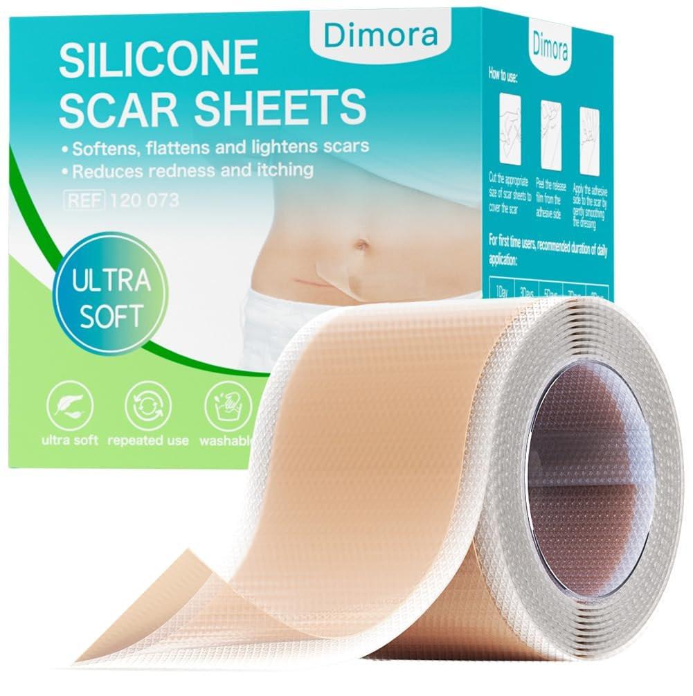 Dimora Medizinisches Silikon-Narbenpflaster – Ultrawelche Silikon-Narbenband (1,6" x 60" Rolle), hypoallergen, zur Narbenentfernung nach Operationen, Kaiserschnitt, Bauchdeckenstraffung, Keloidbehandlung