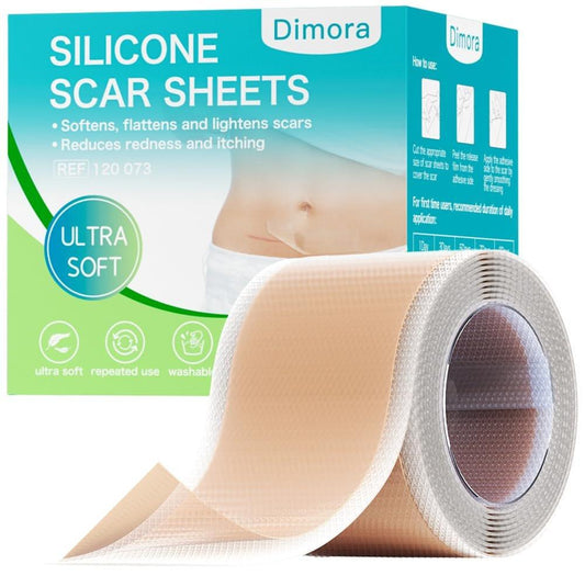 Dimora Medizinisches Silikon-Narbenpflaster – Ultrawelche Silikon-Narbenband (1,6" x 60" Rolle), hypoallergen, zur Narbenentfernung nach Operationen, Kaiserschnitt, Bauchdeckenstraffung, Keloidbehandlung