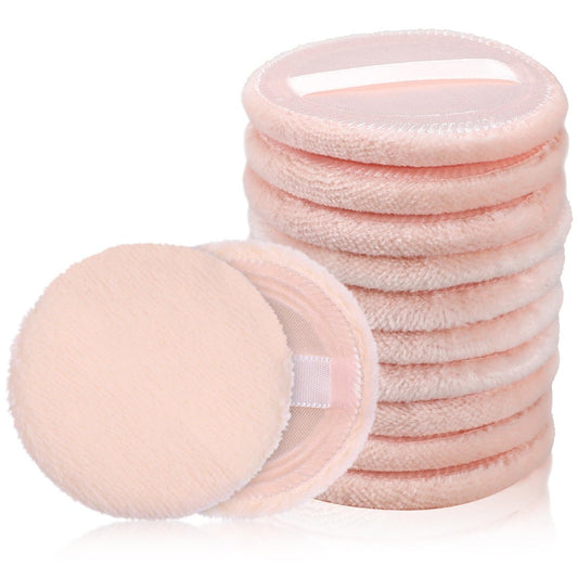 12 Stück runde Velour-Gesichts-Makeup-Puderpads, 6 cm, Puderquasten mit Band, für losen Puder und Fixierpuder