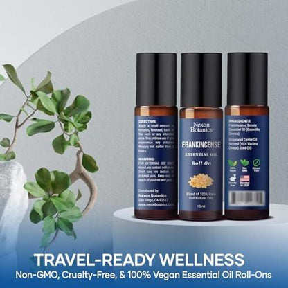 Weihrauch Ätherisches Öl Roll-On Mischung 10 ml – Reines, natürliches Öl mit Traubenkernöl für Aromatherapie & Hautpflege – Nexon Botanics