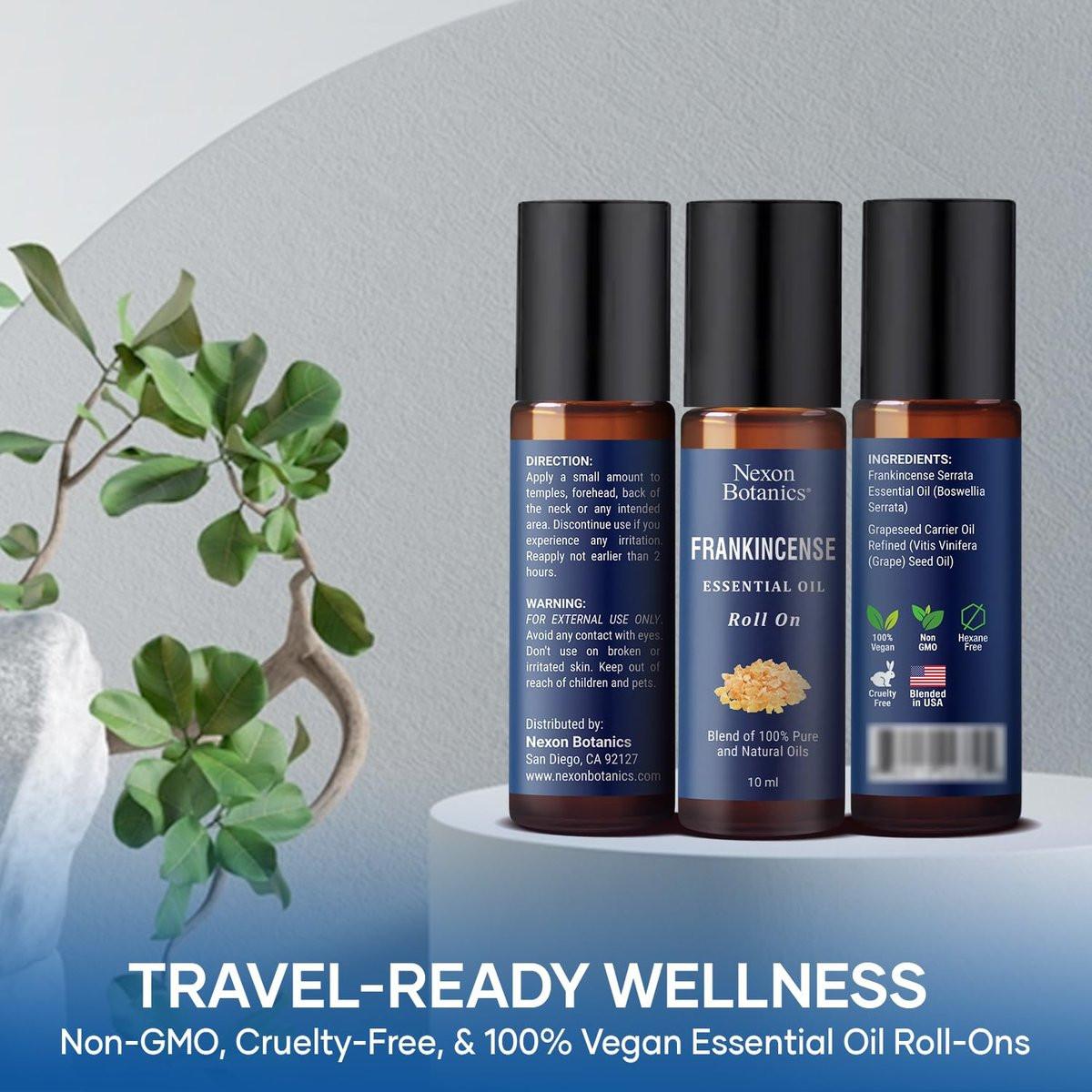 Weihrauch Ätherisches Öl Roll-On Mischung 10 ml – Reines, natürliches Öl mit Traubenkernöl für Aromatherapie & Hautpflege – Nexon Botanics