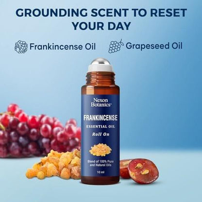 Weihrauch Ätherisches Öl Roll-On Mischung 10 ml – Reines, natürliches Öl mit Traubenkernöl für Aromatherapie & Hautpflege – Nexon Botanics