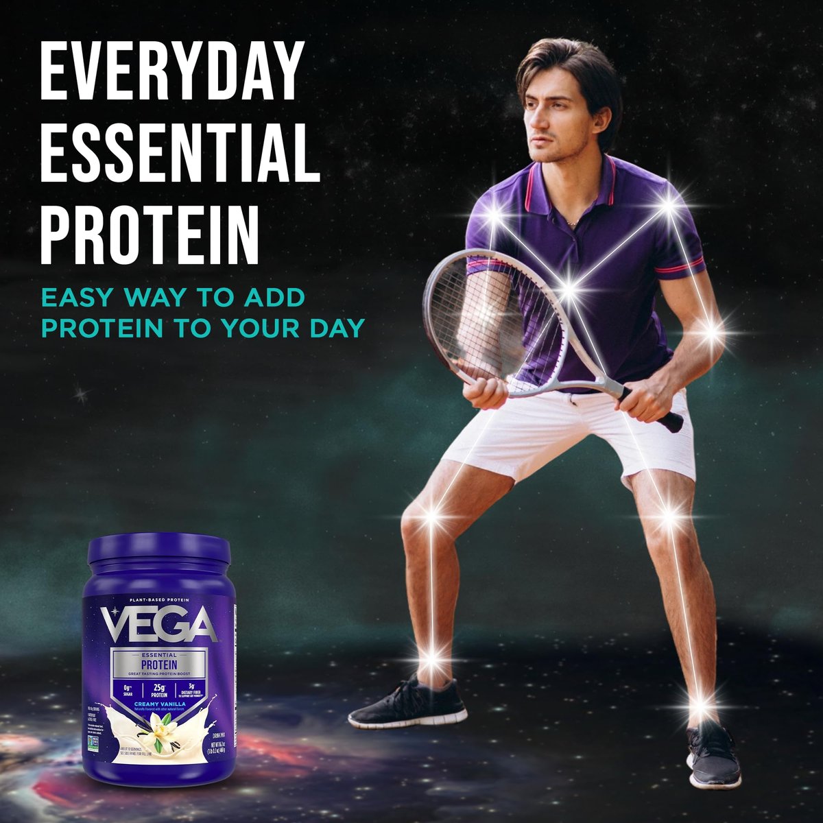 Vega Essential Protein – 25g veganes Proteinpulver, cremiges Vanille, zuckerfreier Shake – kleiner Behälter, 459 g (10 Portionen)