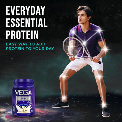 Vega Essential Protein – 25g veganes Proteinpulver, cremiges Vanille, zuckerfreier Shake – kleiner Behälter, 459 g (10 Portionen)