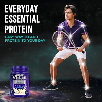 Vega Essential Protein – 25g veganes Proteinpulver, cremiges Vanille, zuckerfreier Shake – kleiner Behälter, 459 g (10 Portionen)