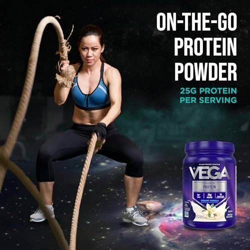 Vega Essential Protein – 25g veganes Proteinpulver, cremiges Vanille, zuckerfreier Shake – kleiner Behälter, 459 g (10 Portionen)