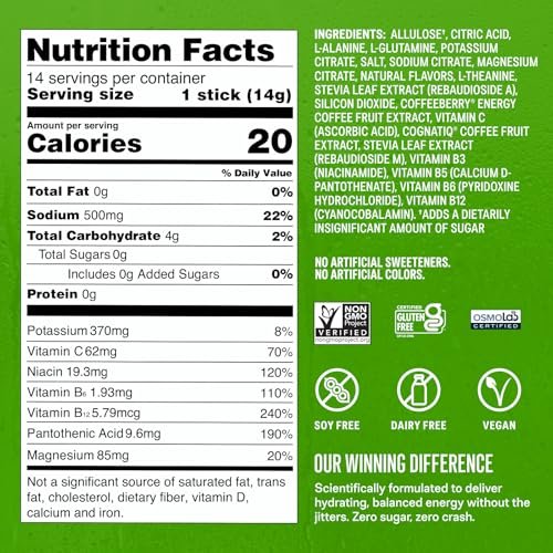 Liquid I.V.® Hydration Multiplier Zuckerfrei + Energy – Erdbeer-Kiwi | Elektrolyt-Pulver-Mix | 1 Packung (14 Portionen)