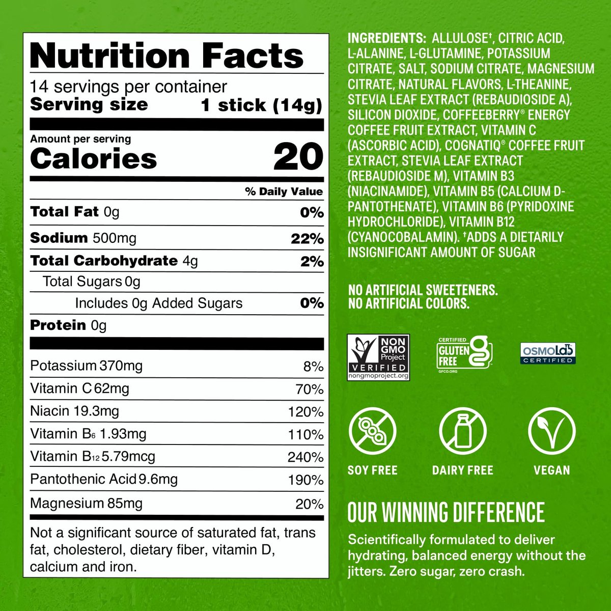 Liquid I.V.® Hydration Multiplier Zuckerfrei + Energy – Erdbeer-Kiwi | Elektrolyt-Pulver-Mix | 1 Packung (14 Portionen)