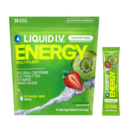 Liquid I.V.® Hydration Multiplier Zuckerfrei + Energy – Erdbeer-Kiwi | Elektrolyt-Pulver-Mix | 1 Packung (14 Portionen)