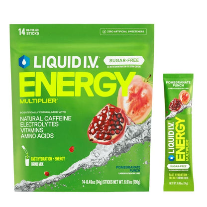 Liquid I.V.® Hydration Multiplier Sugar Free + Energy – Granatapfel Punsch | Elektrolyt-Pulver für Getränke | 1 Packung (14 Portionen)
