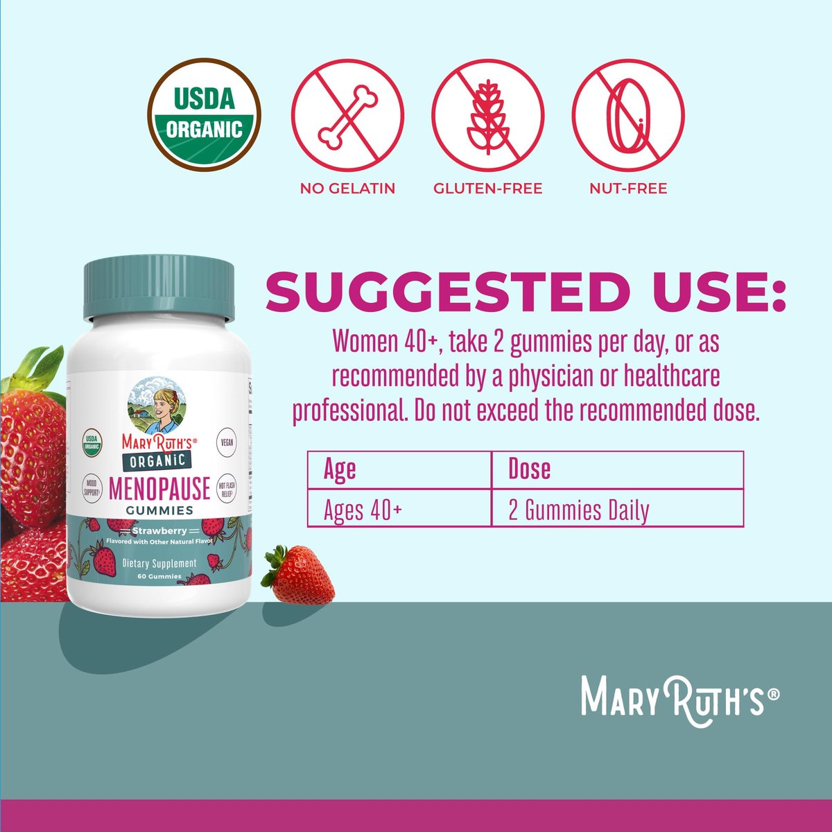 Bio Menopause Gummis von MaryRuth's | Menopause Unterstützung für Frauen | Stimmungsunterstützung | Hitzewallungen Linderung | Maca-Wurzel | Traubensilberkerze | USDA Bio | Ohne Gentechnik | Vegan | 30 Portionen