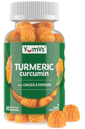 YUM-V'S Curcumin-Turmeric-Gummis – Extra Stark 250mg mit Schwarzem Pfeffer & Ingwer – Vegan & Non-GMO – Pfirsichgeschmack, 60 Stück