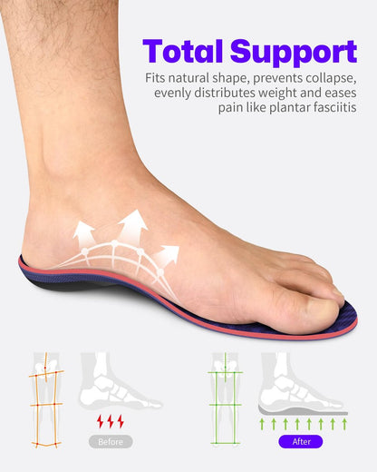 WalkHero Plantarfasziitis-Einlegesohlen zur Schmerzlinderung - Fußgewölbestützen, Total Support, Flache Füße Orthotische Einlagen für Stehen den ganzen Tag und langanhaltenden Komfort, Herren 6-6.5 | Damen 8-8.5