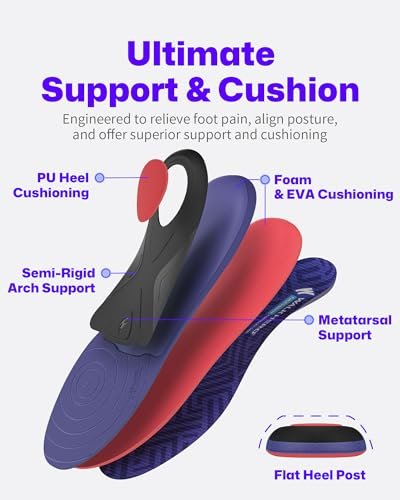 WalkHero Plantarfasziitis-Einlegesohlen zur Schmerzlinderung - Fußgewölbestützen, Total Support, Flache Füße Orthotische Einlagen für Stehen den ganzen Tag und langanhaltenden Komfort, Herren 6-6.5 | Damen 8-8.5