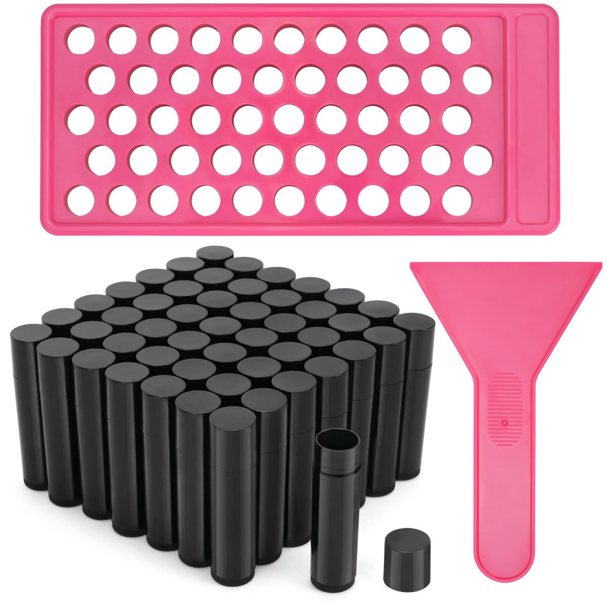 LotFancy Lippenbalsam-Tuben-Set mit Befülltablett und Spatel, 50 Stück 4,5 ml schwarze Lippenbalsam-Behälter, BPA-frei & auslaufsicher, Handgemachtes Set