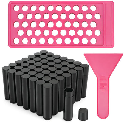 LotFancy Lippenbalsam-Tuben-Set mit Befülltablett und Spatel, 50 Stück 4,5 ml schwarze Lippenbalsam-Behälter, BPA-frei & auslaufsicher, Handgemachtes Set