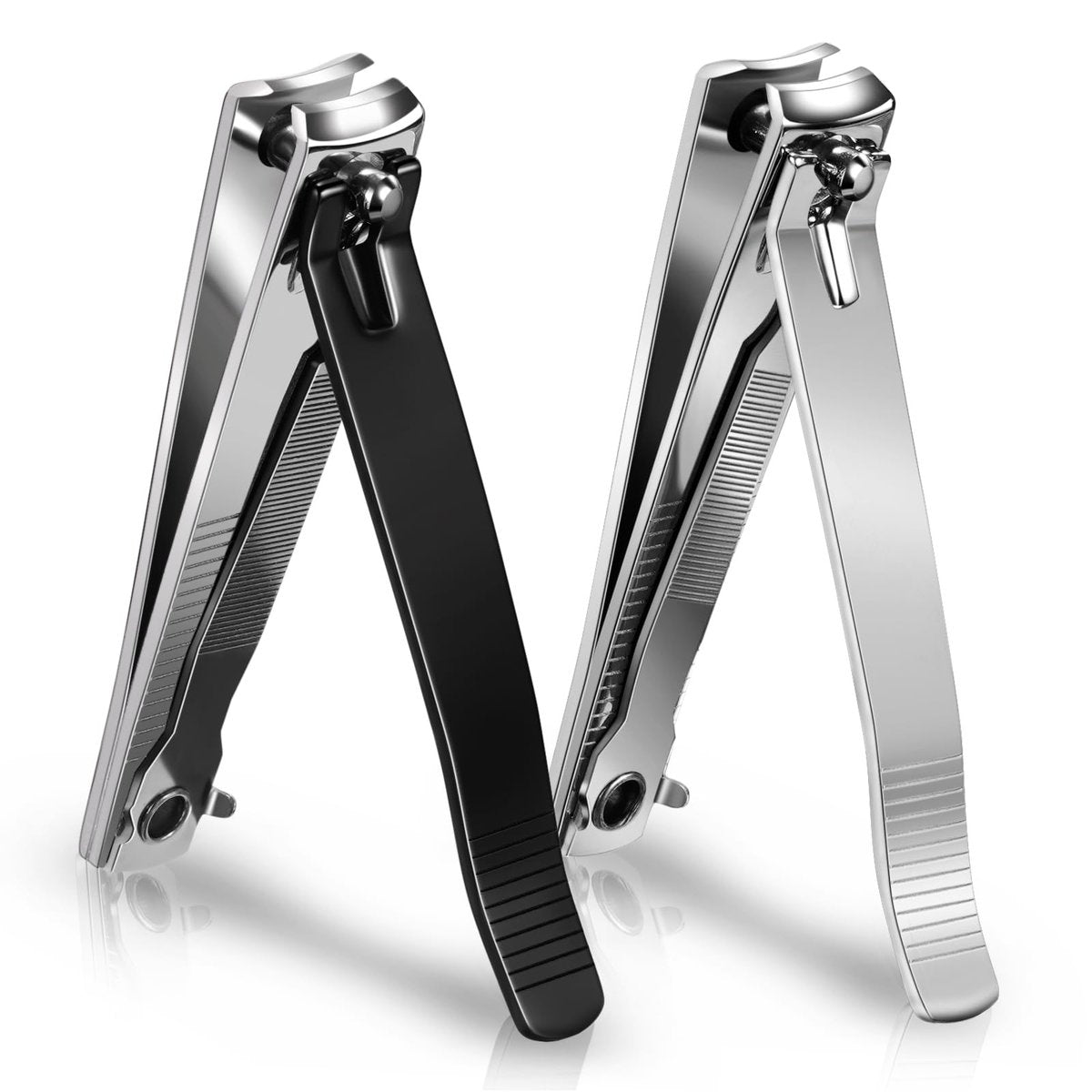 Ucheom Großer Nagelknipser 2er-Pack – Scharfe Edelstahl Finger- & Zehennagelschneider mit Nagelfeile, Maniküre-Set für Männer & Frauen, Schwarz und Silber