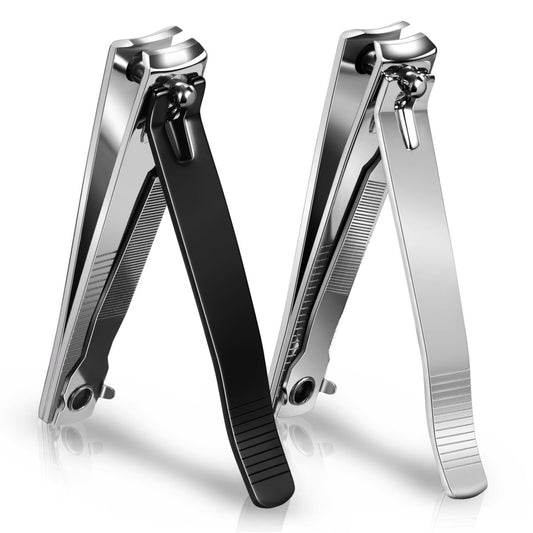 Ucheom Großer Nagelknipser 2er-Pack – Scharfe Edelstahl Finger- & Zehennagelschneider mit Nagelfeile, Maniküre-Set für Männer & Frauen, Schwarz und Silber