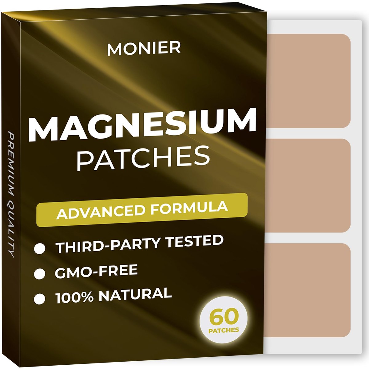 MONIER Magnesium-Pflaster (60er-Pack) - 100% natürliches Pflaster für Frauen und Männer - mit Calcium - Muskel- und Knochenunterstützung, beruhigend - verbesserte Formel