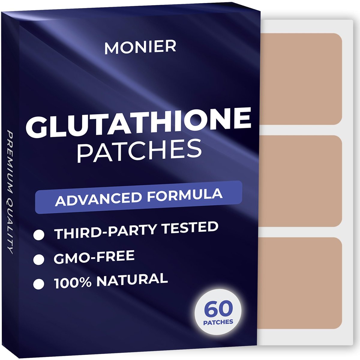 MONIER Glutathion-Pflaster (60er-Pack) - 100% natürliches Pflaster für Frauen und Männer - mit Magnesium - Energie, Fokus & Körperunterstützung - Verbesserte Formel
