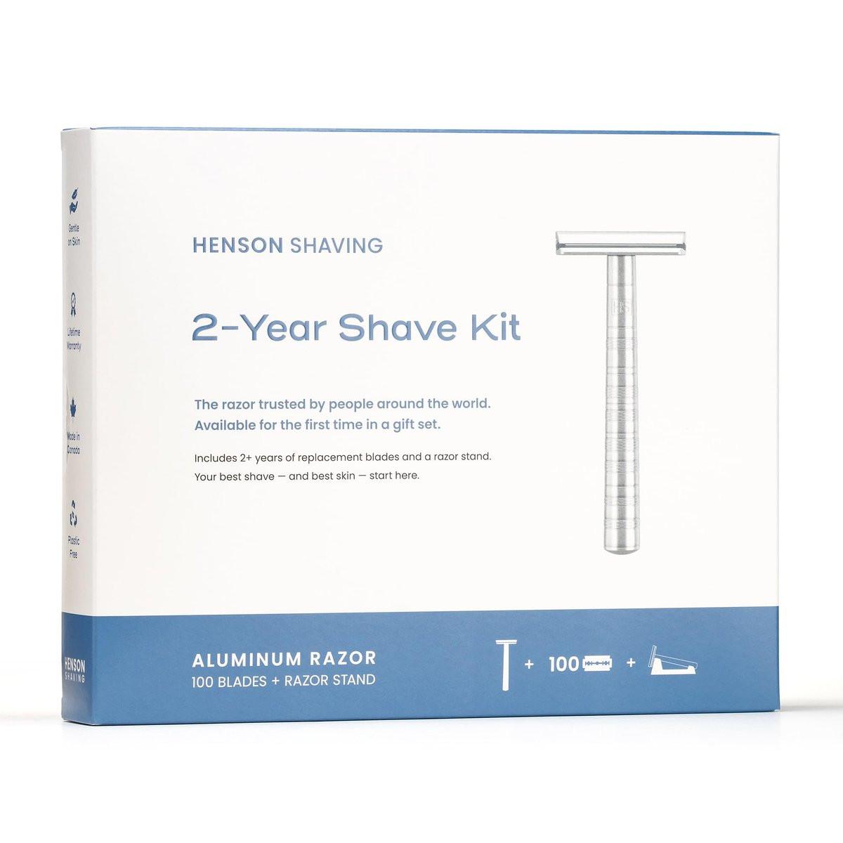 Henson AL13 Rasier-Set – Sicherheitsrasierer aus Aluminium mit Ständer & 100 Klingen – Sanfte, präzise Rasur für Männer & Frauen