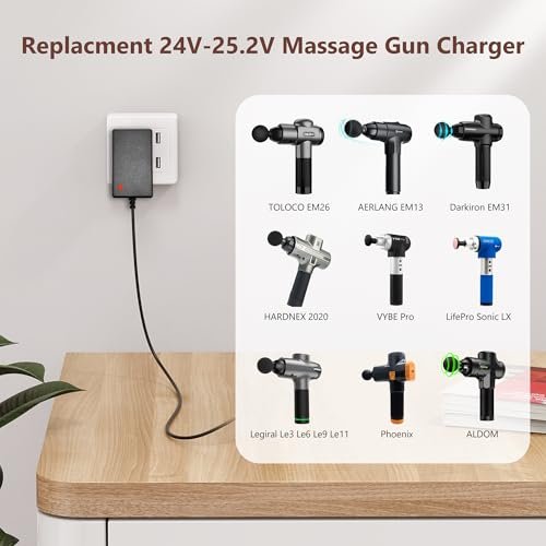 24V-25.2V Massage Gun Ladegerät für Hypervolt, Toloco, AERLANG, Darkiron, HARDNEX, VYBE, LifePro, Legiral – Ersatz-Ladekabel für Tiefengewebs-Massagegeräte