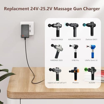 24V-25.2V Massage Gun Ladegerät für Hypervolt, Toloco, AERLANG, Darkiron, HARDNEX, VYBE, LifePro, Legiral – Ersatz-Ladekabel für Tiefengewebs-Massagegeräte