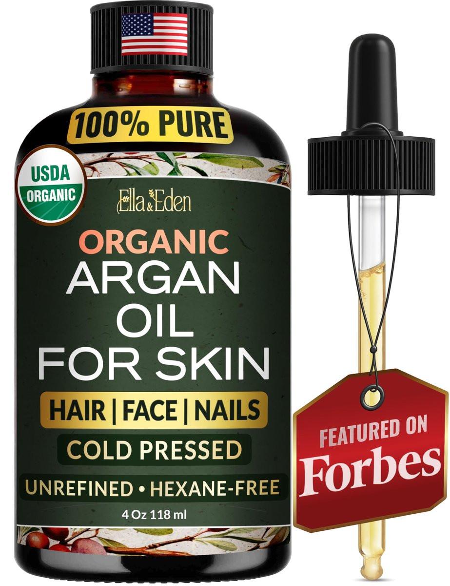 Ella & Eden Bio Arganöl aus Marokko - 100 % reines, kaltgepresstes, USDA-zertifiziertes, unraffiniertes marokkanisches Arganöl für Haare, Gesicht & Haut – 118 ml Glasflasche