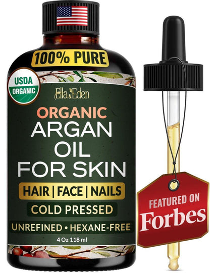 Ella & Eden Bio Arganöl aus Marokko - 100 % reines, kaltgepresstes, USDA-zertifiziertes, unraffiniertes marokkanisches Arganöl für Haare, Gesicht & Haut – 118 ml Glasflasche