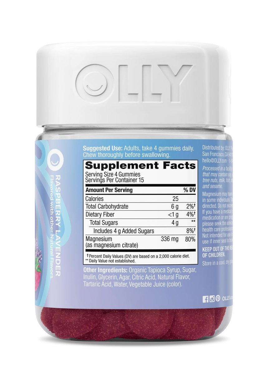 OLLY Entspannende Magnesium Gummibärchen – Magnesiumcitrat, Himbeer-Lavendel-Geschmack, 15-Tage-Vorrat (60 Stück)