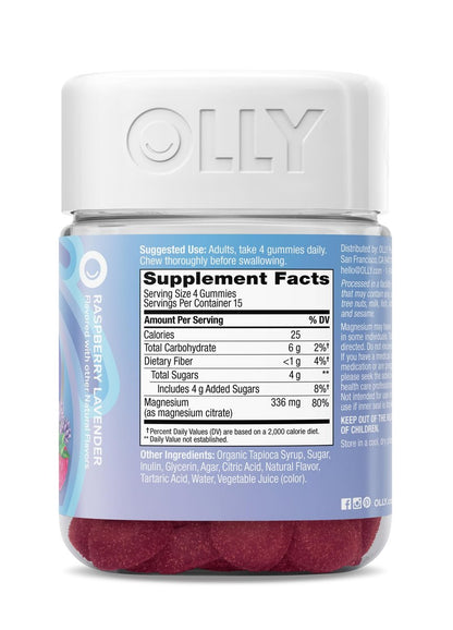 OLLY Entspannende Magnesium Gummibärchen – Magnesiumcitrat, Himbeer-Lavendel-Geschmack, 15-Tage-Vorrat (60 Stück)