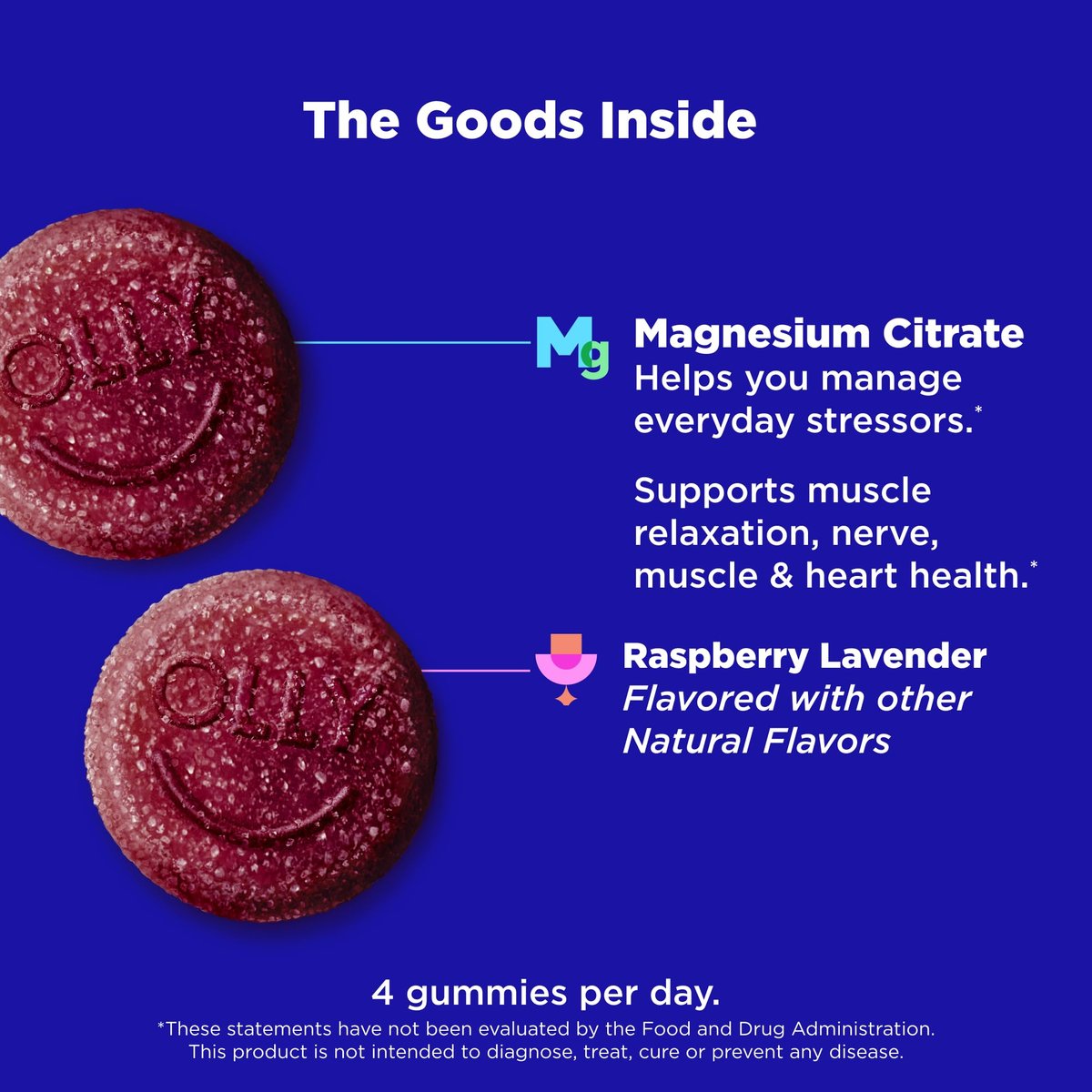 OLLY Entspannende Magnesium Gummibärchen – Magnesiumcitrat, Himbeer-Lavendel-Geschmack, 15-Tage-Vorrat (60 Stück)