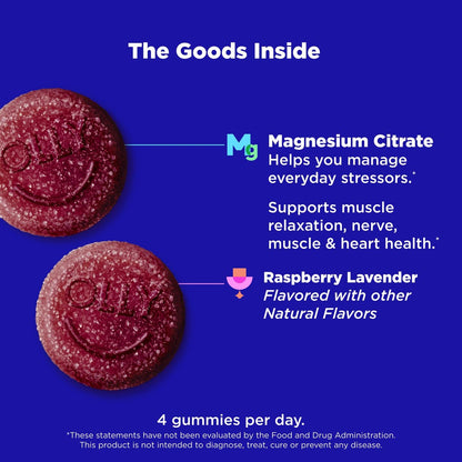 OLLY Entspannende Magnesium Gummibärchen – Magnesiumcitrat, Himbeer-Lavendel-Geschmack, 15-Tage-Vorrat (60 Stück)
