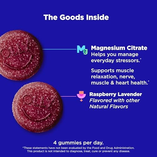 OLLY Entspannende Magnesium Gummibärchen – Magnesiumcitrat, Himbeer-Lavendel-Geschmack, 15-Tage-Vorrat (60 Stück)