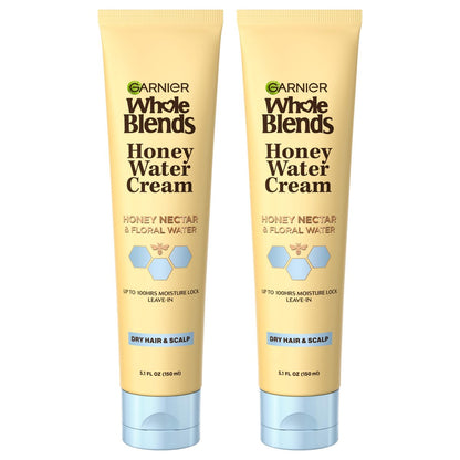 Garnier Whole Blends Honigwassercreme – 100 Stunden Feuchtigkeitssperre für trockenes Haar und Kopfhaut, Honignektar und Blütenwasser, Packung mit 2 Flaschen (je 150 ml)