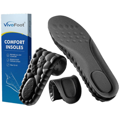 VivoFoot 2 Paar Memory Foam Einlegesohlen für Herren & Damen, 4D Cloud-Polsterung, weiche Komforteinlagen für langes Stehen und Gehen, Stoßdämpfung, zuschneidbar (Herren 7-11, Schwarz)