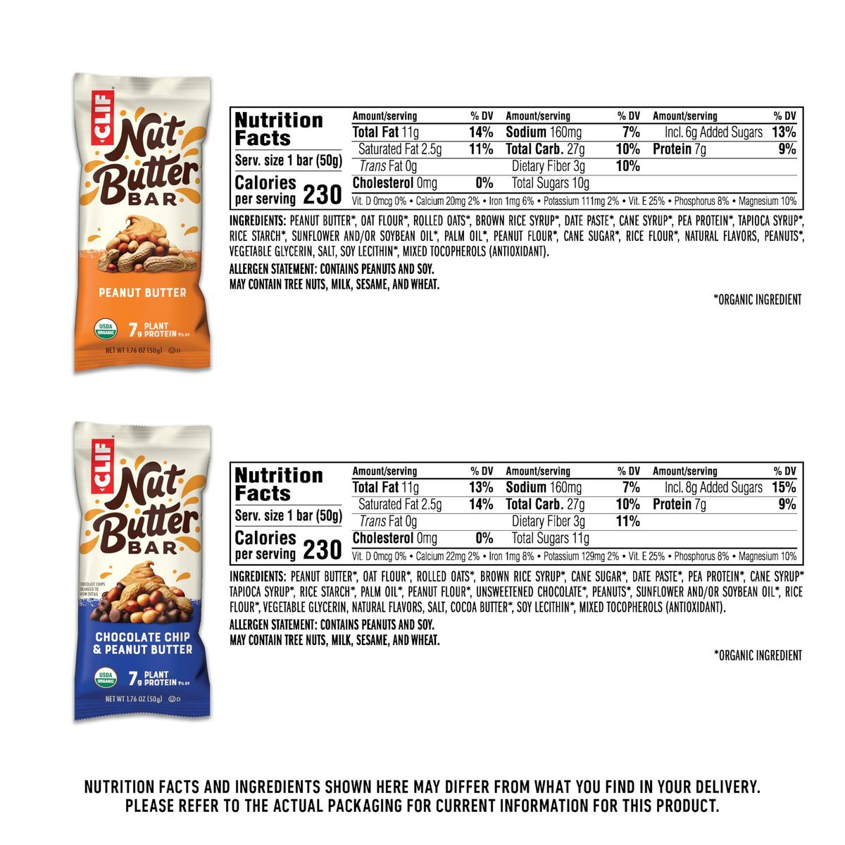 Clif Nut Butter Bar - Sortenpaket - Erdnussbutter-Energieriegel - Nicht-GVO - USDA Bio - Pflanzlich - Niedriger glykämischer Index - 1,76 oz (12er-Pack)