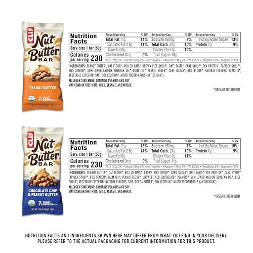 Clif Nut Butter Bar - Sortenpaket - Erdnussbutter-Energieriegel - Nicht-GVO - USDA Bio - Pflanzlich - Niedriger glykämischer Index - 1,76 oz (12er-Pack)