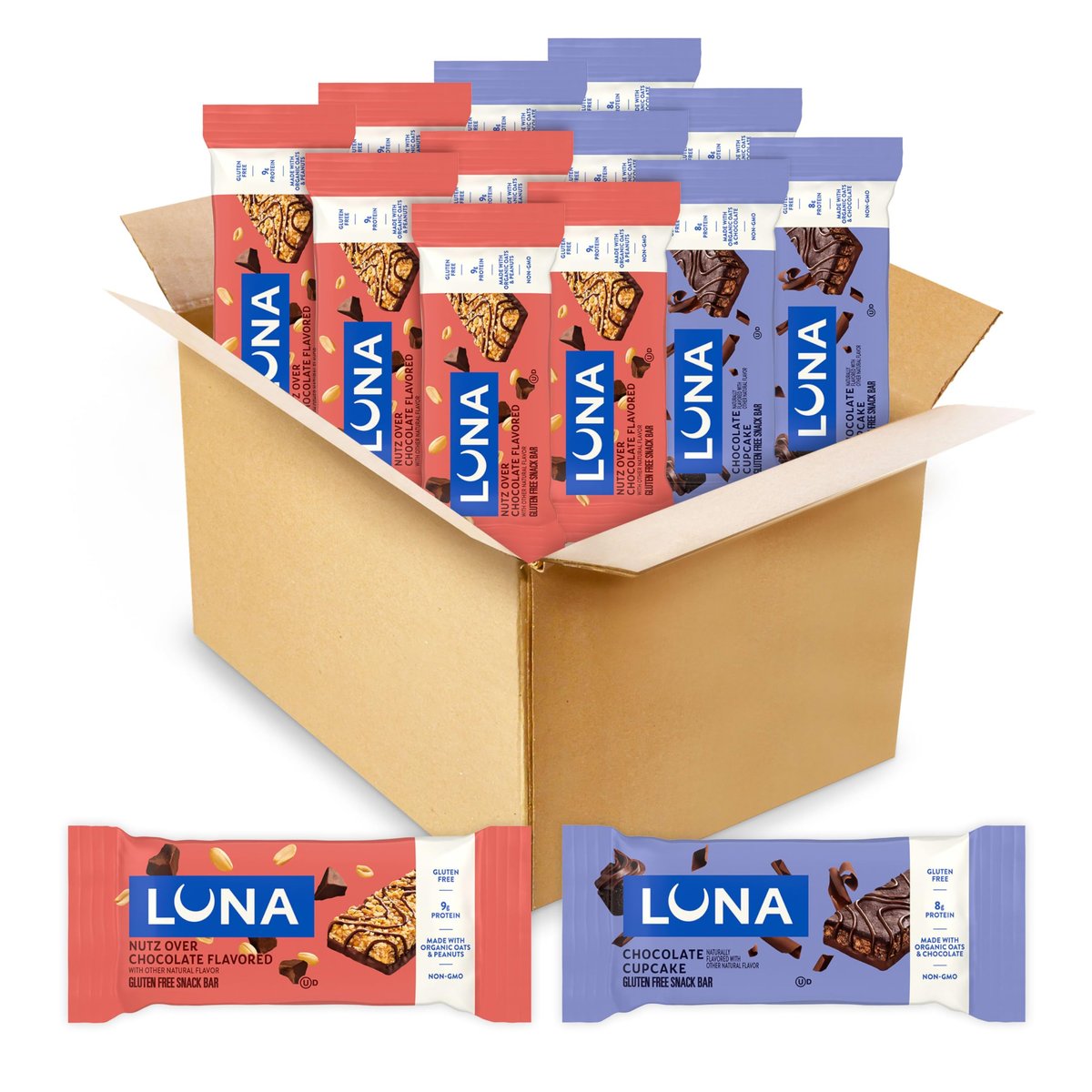 LUNA Bar - Sortenpaket - 2 Geschmacksrichtungen - glutenfreie Snackriegel - Non-GMO - Proteinriegel - mit Bio-Hafer (12er-Pack)