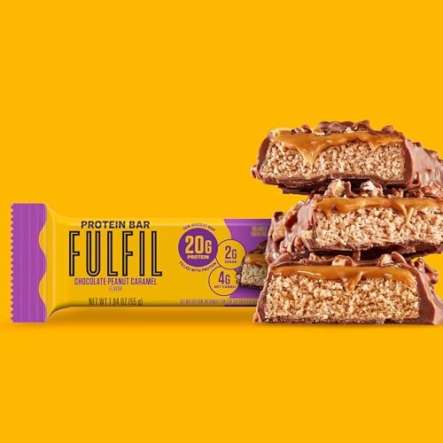FULFIL Protein Riegel Schokolade Erdnuss Karamell Geschmack, Glutenfrei mit 20g Protein, Vorratspack, 12er Pack