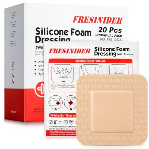FRESINIDER Silikon-Schaumverband mit Kleberand, 20 Stück, 5x5 cm, kleine Schaumstoff-Wundauflagen, sanfte Silikonhaftung, atmungsaktiv & komfortabel, für kleinere Schnitte, Verbrennungen & postoperative Pflege