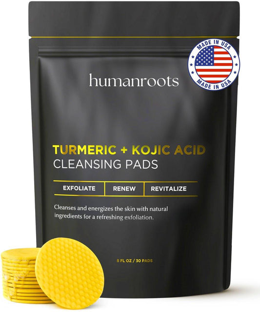 Turmeric Kojic Acid Reinigungspads – Gesichtspeeling-Pads mit Vitamin C (30 Stück), Kojic Acid & Turmeric für sanftes Peeling – Angereichert mit Vitamin B5