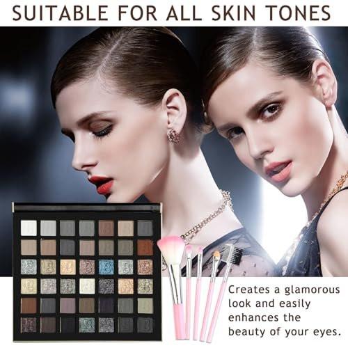 XMXueMei 42 Farben Black Gray Smokey Eyeshadow Palette, Matt, Schimmer, Glitter, neutrale Lidschattenpalette, hochpigmentierte Smokey Silver Black Eye Shadow Palette, Goth Make-up Set mit Lidschattenpinsel