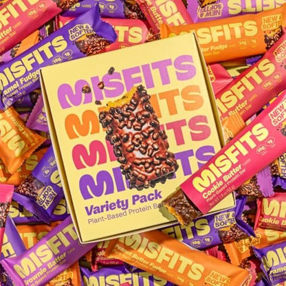 Misfits Protein Bar Variety Pack | 14-15g Protein, 1g Zucker, pflanzlich, Low Carb, glutenfrei – Probierpaket mit 5 Riegeln in verschiedenen Geschmacksrichtungen
