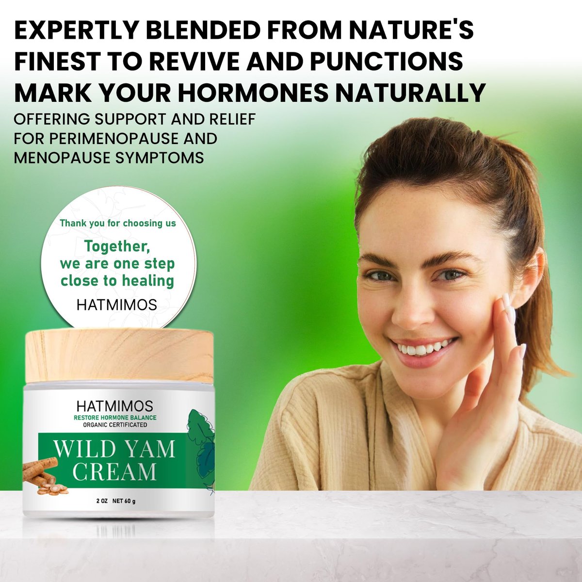 HATMIMOS Wild Yam Creme – 56g Bio Wild Yam Wurzel Creme für Hormonbalance, Unterstützung bei Perimenopause & Wechseljahre, Progesteron, Wild Yam Creme für Frauen & Männer, unparfümiert für alle Hauttypen