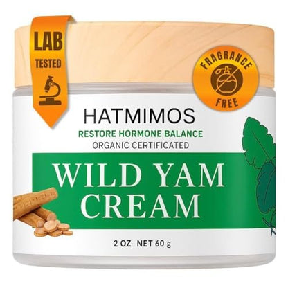 HATMIMOS Wild Yam Creme – 56g Bio Wild Yam Wurzel Creme für Hormonbalance, Unterstützung bei Perimenopause & Wechseljahre, Progesteron, Wild Yam Creme für Frauen & Männer, unparfümiert für alle Hauttypen