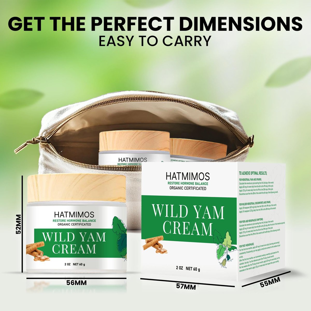 HATMIMOS Wild Yam Creme – 56g Bio Wild Yam Wurzel Creme für Hormonbalance, Unterstützung bei Perimenopause & Wechseljahre, Progesteron, Wild Yam Creme für Frauen & Männer, unparfümiert für alle Hauttypen